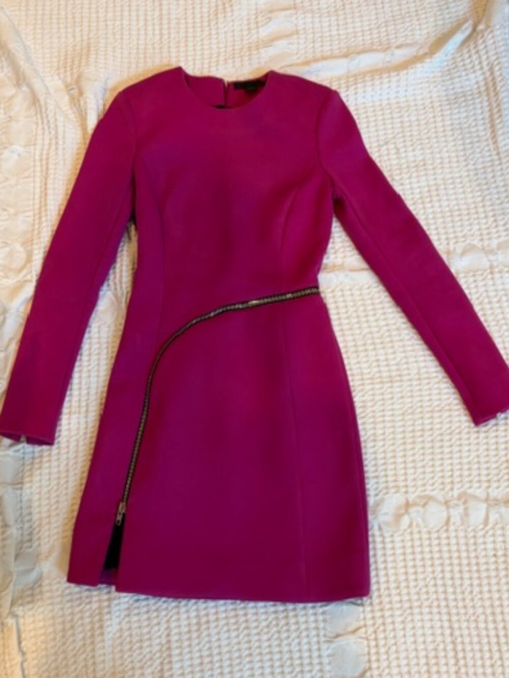 Alexander Wang Fuchsia Long Sleeve Mini Dress Asymmetric Zip Cotton Blend sz 2
